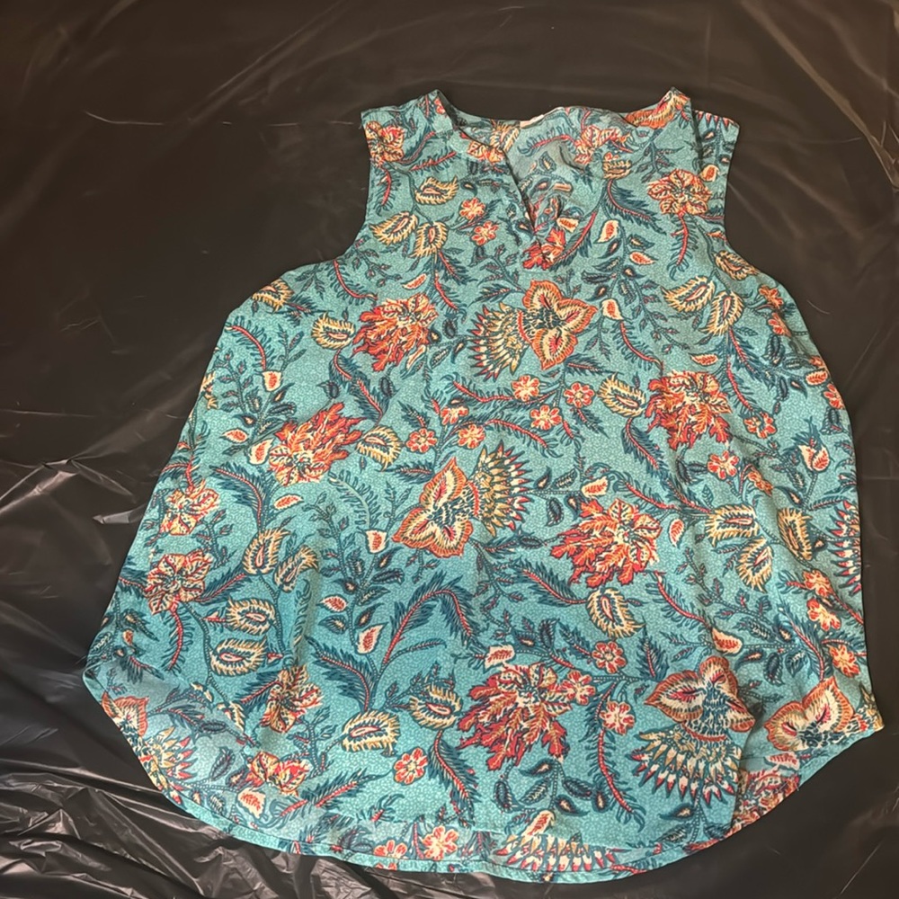 MAURICES XL WOMEN’S FLORAL TANK USED GOOD CONDITION BLUE ORANGE SLEEVELESS TOP